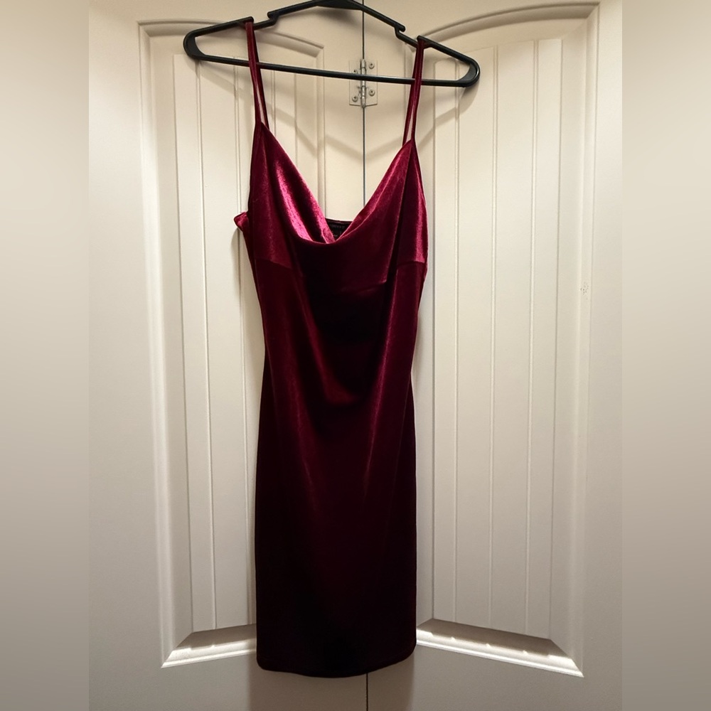 Red Velvet Cowl Neck Mini Dress